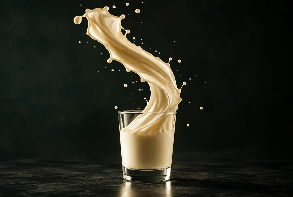 Illustrative Shake-Skulptur mit dynamischem Splash und warmen Lichtreflexen